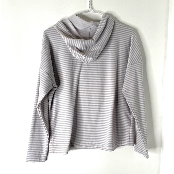 Rae Dunn Adventure Awaits Striped Grey White Hoodie - Picture 5 of 6